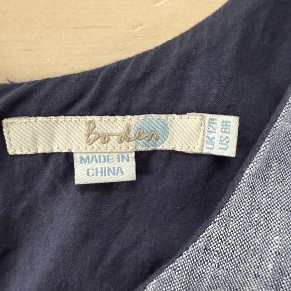 Boden 100% Linen Chambray Embroidered Fit & Flare‎ Sun Dress Sleeveless, Size 8 - Picture 3 of 9